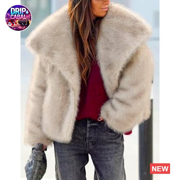 Faux Fur Coat Fluffy Jacket Long Sleeve Lapel Shaggy Outerwear with Pockets - Picture 4 of 7